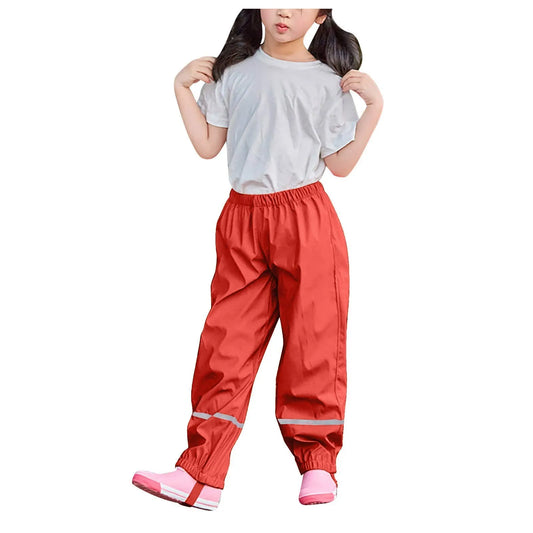 Children's Solid Color Loose Pencil Wind And Waterproof Mud Trousers Breathable Multi-function Casual Trouser For Boys And Girls Peaceful Pleasures Health and Wellness Red 110