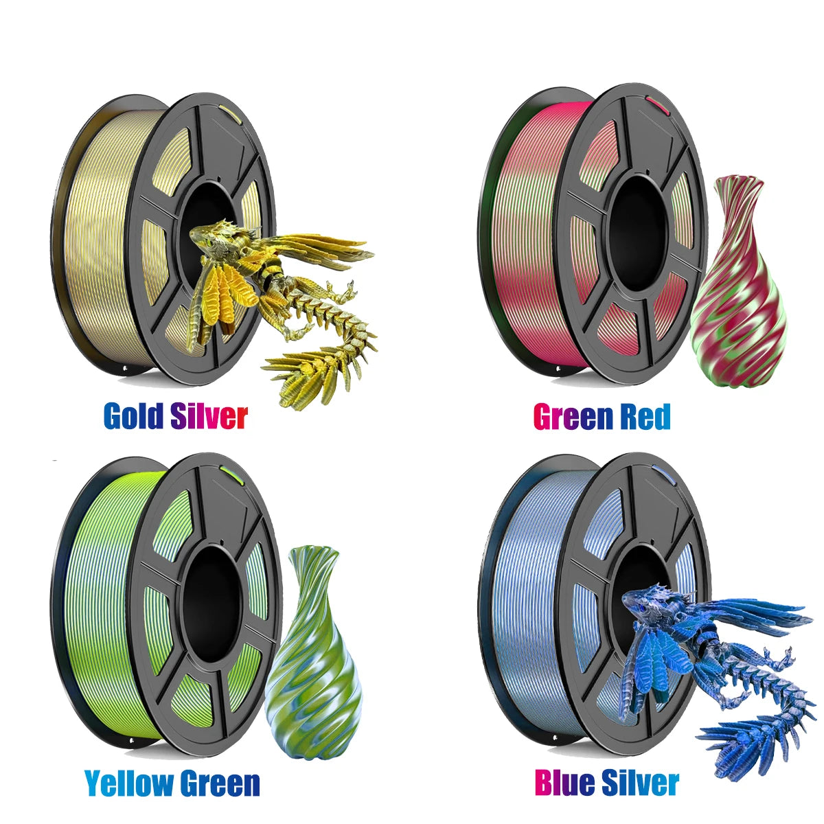 Silk PLA+ Dual Color 3D Filament 1.75mm 250G | DINGSUN 3D