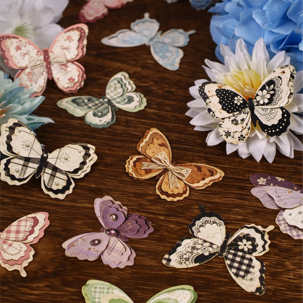Retro Story Hard Card Adhesive Sticker Butterfly Fabric Series 15