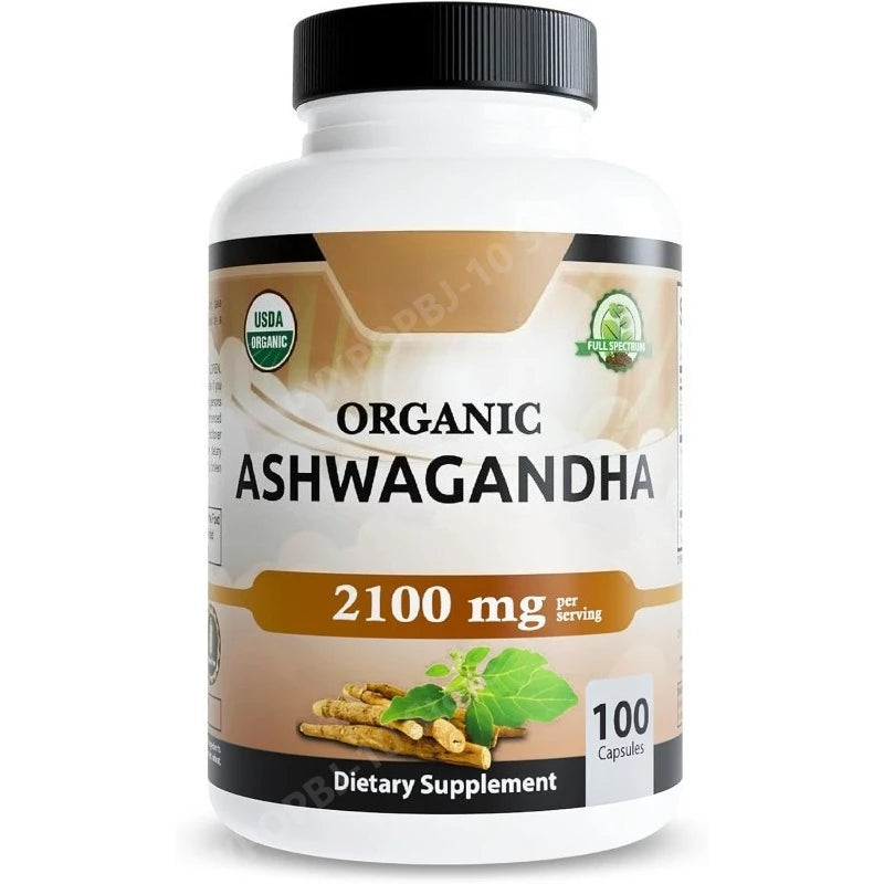 Organic Ashwagandha Capsules | Root Powder & Extract 100 Ct