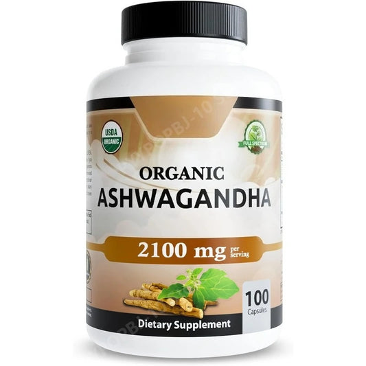Organic Ashwagandha Capsules | Root Powder & Extract 100 Ct Herbal Supplement Peaceful Pleasures Health and Wellness