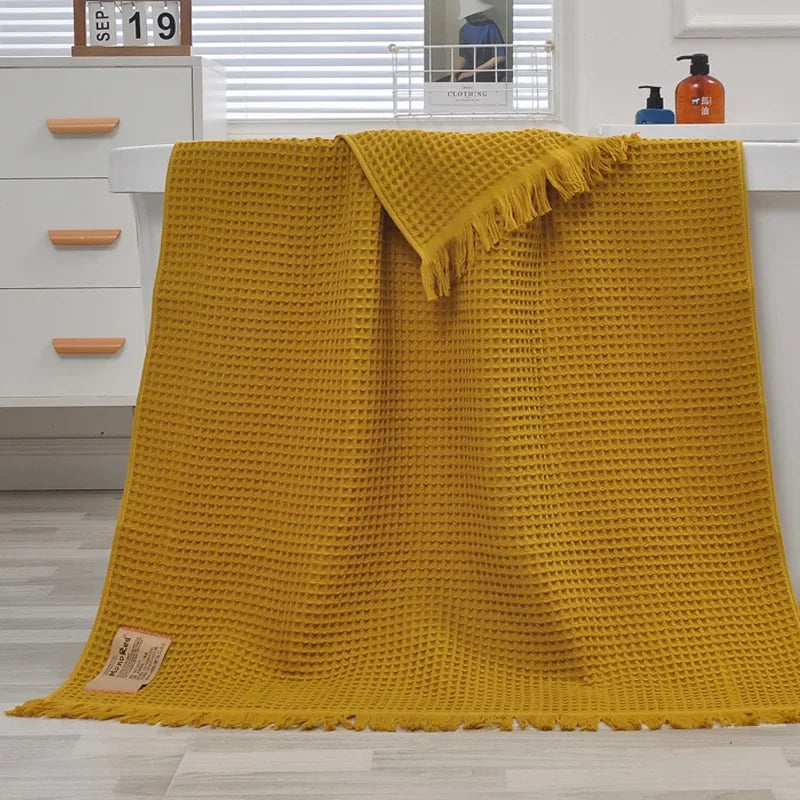 XXL Organic Cotton Waffle Bath Towel 90x180cm | Quick-Dry