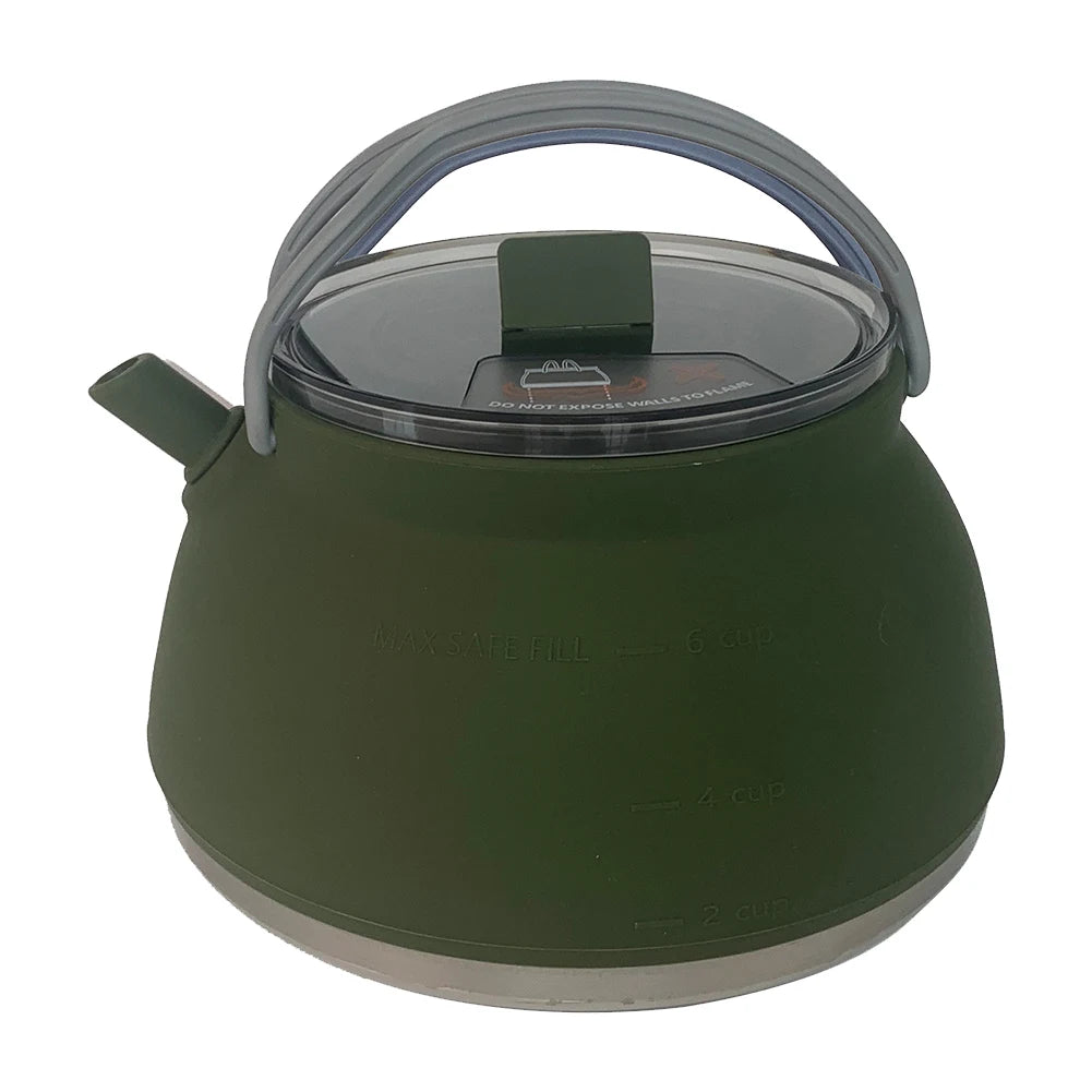 Outdoor Folding Silicone Kettle Portable Mini Boiling Water Pot with Handle Camping Kettle Pan Pot for Travel Picnic Tableware Peaceful Pleasures Health and Wellness Green Kettle
