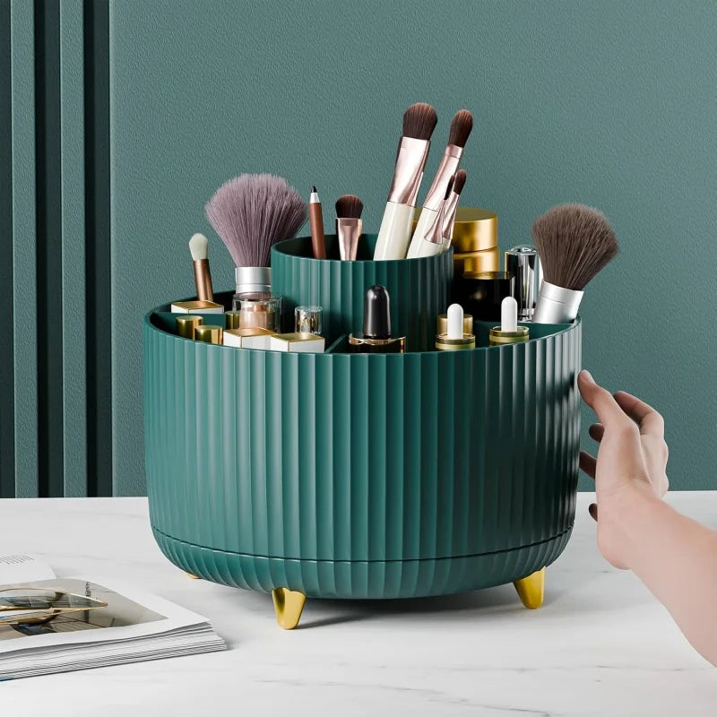 360° Rotating Makeup Organizer – 5-Slot Brush & Cosmetic Holder
