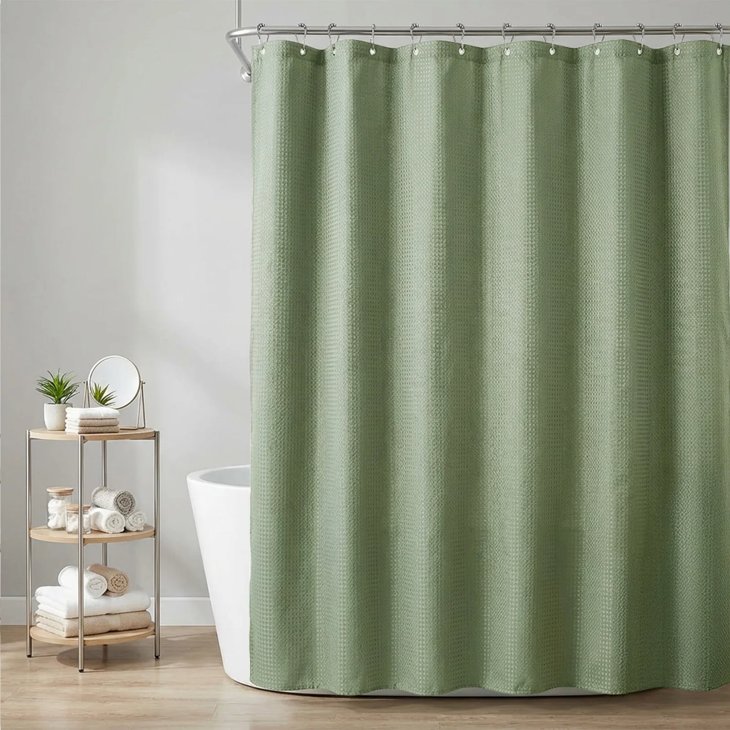 Waffle Shower Curtain 180x180cm + 12 Metal Hooks | Waterproof