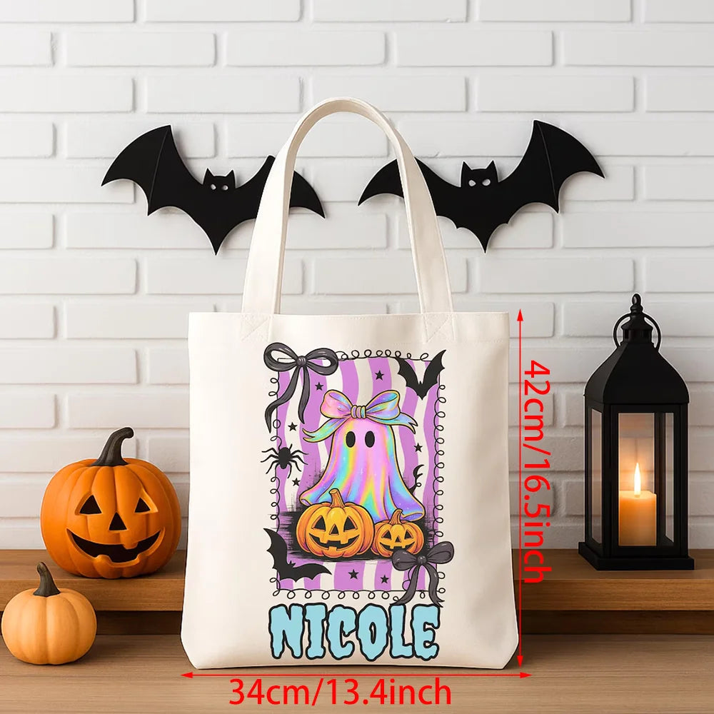 Personalized Halloween Ghost Tote Bag | Custom Name Candy Bag Personalized Tote Bag Peaceful Pleasures Health and Wellness