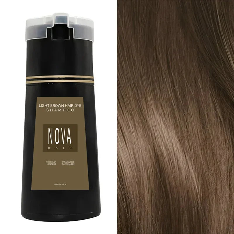 Nova 3-in-1 Hair Dye Shampoo | Natural Gray to Black Coverage, Nourishing & Lasting, Men & Women, 100ml/200ml Peaceful Pleasures Health and Wellness Light brown (200ml)