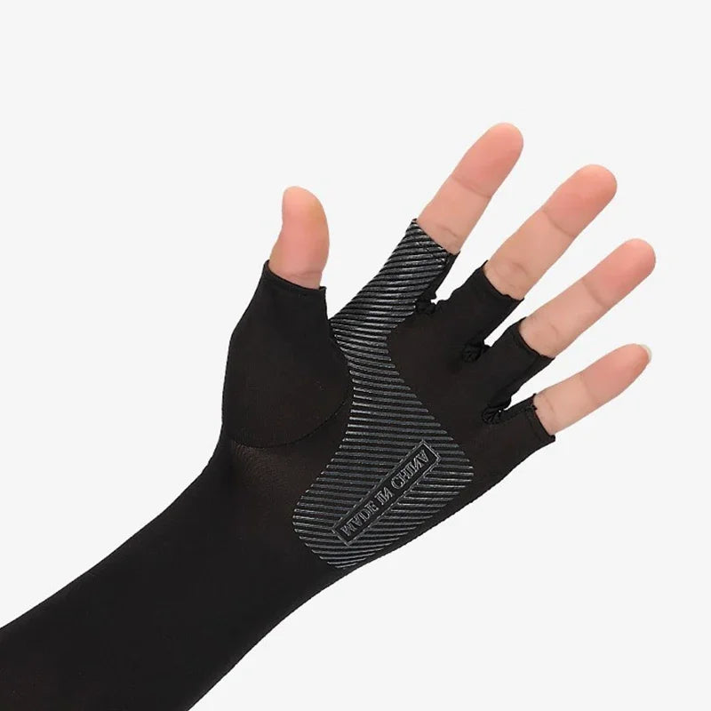 1Pair Sport Arm Sleeves Cycling Running Fishing Climbing Arm Cover Sun UV Protection Ice Cool Sleeves 5 Finger Cuff Peaceful Pleasures Health and Wellness