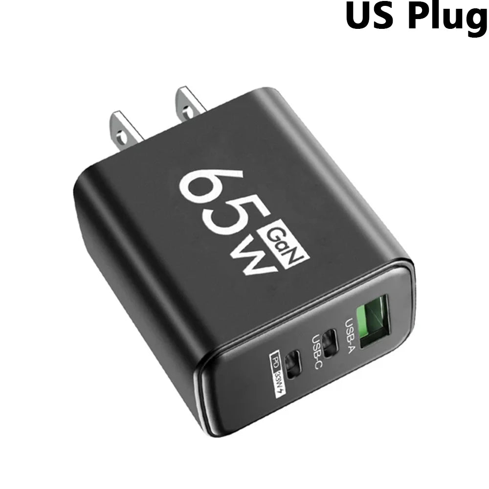 65W GaN 3-Port USB-C Wall Charger – Fast PD EU/US Plug