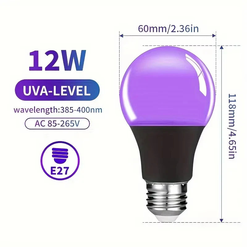 E27 9W UV Black Light Bulb 395nm LED Glow Party Decor