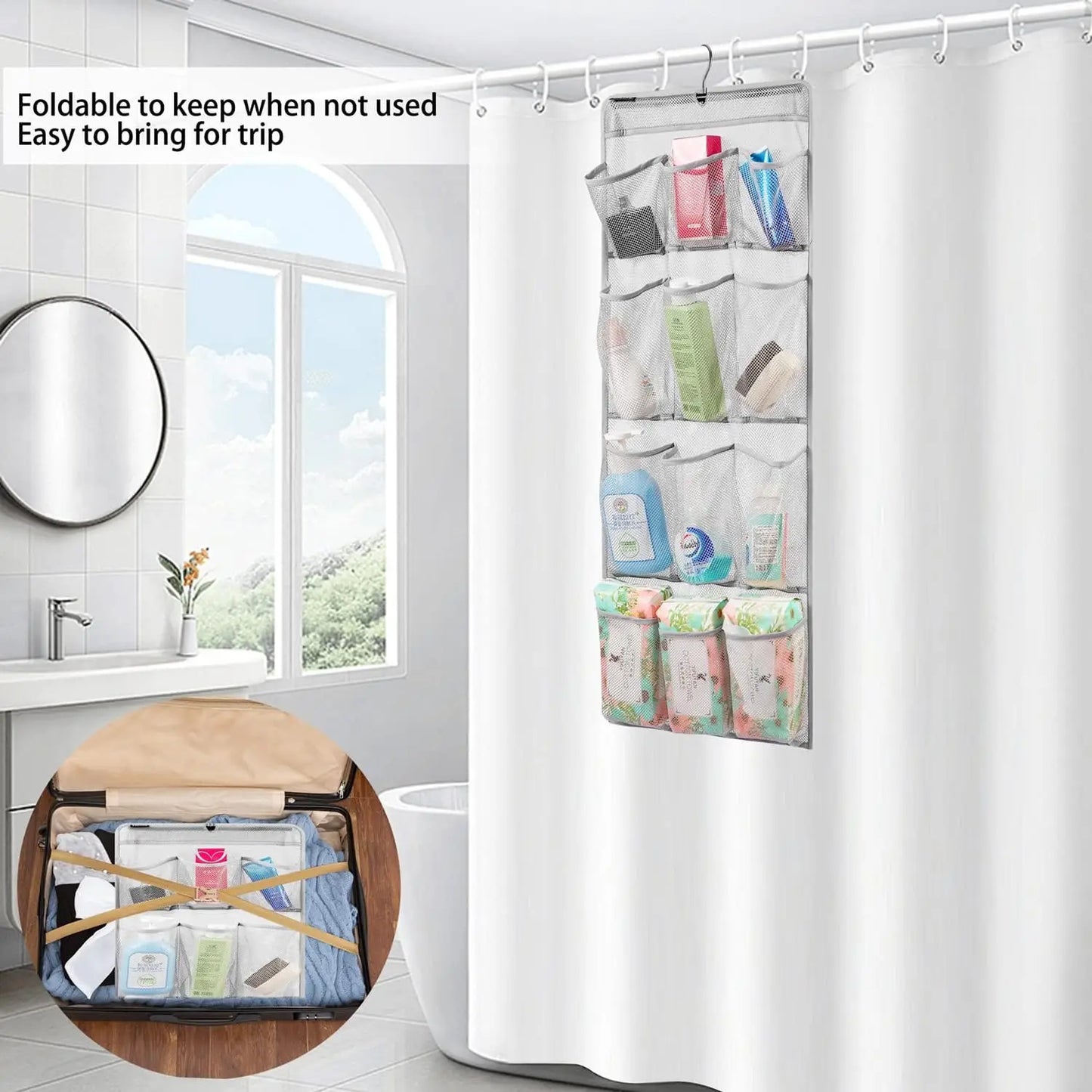 Quick-Dry Mesh Shower Organizer – 12 Pockets, 360° Rotating Hanger Peaceful Pleasures Health and Wellness