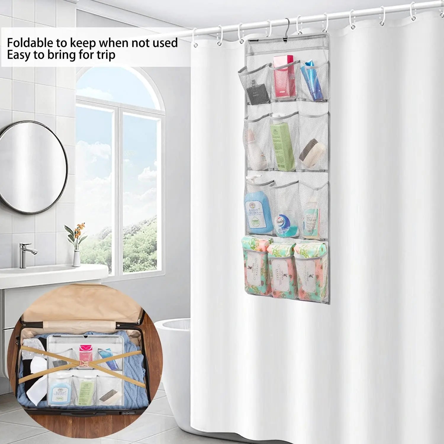 Quick-Dry Mesh Shower Organizer – 12 Pockets, 360° Rotating Hanger Peaceful Pleasures Health and Wellness