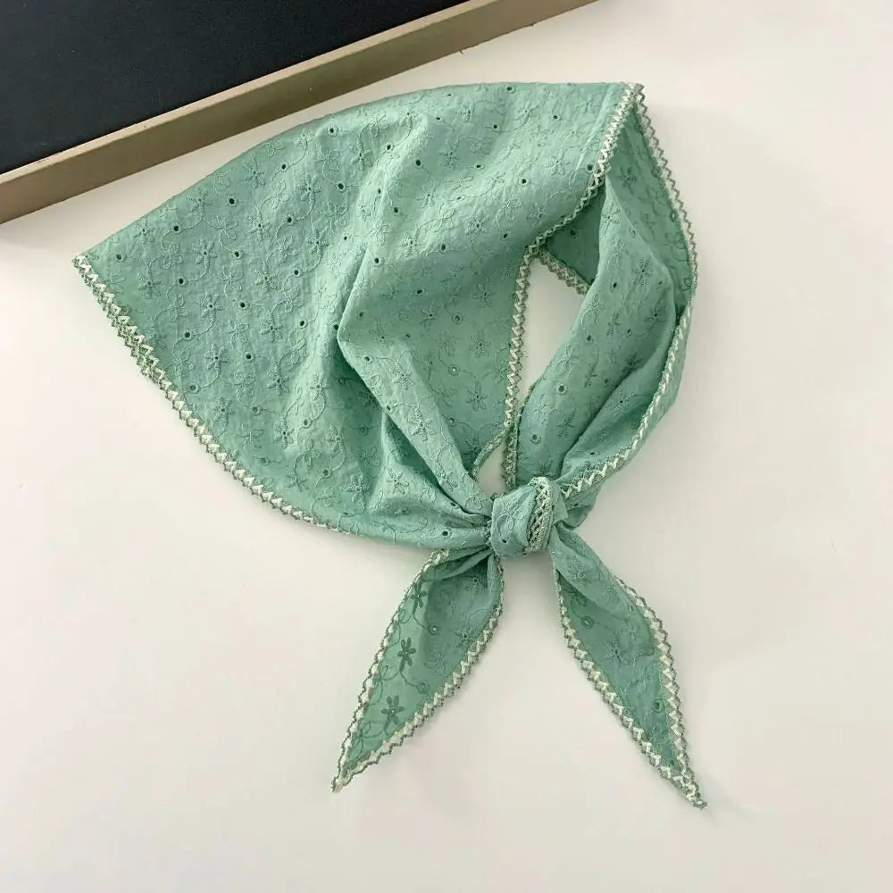Embroidered Flower Cotton Scarf – Vintage Triangle Hair & Neck
