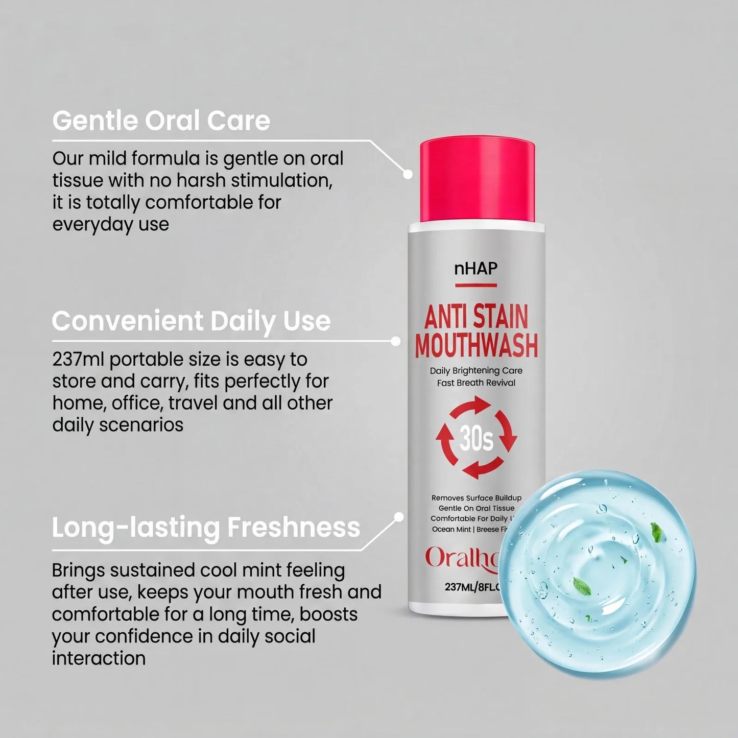 nHAP Whitening Mouthwash – Anti-Stain & Fresh Breath 237ml