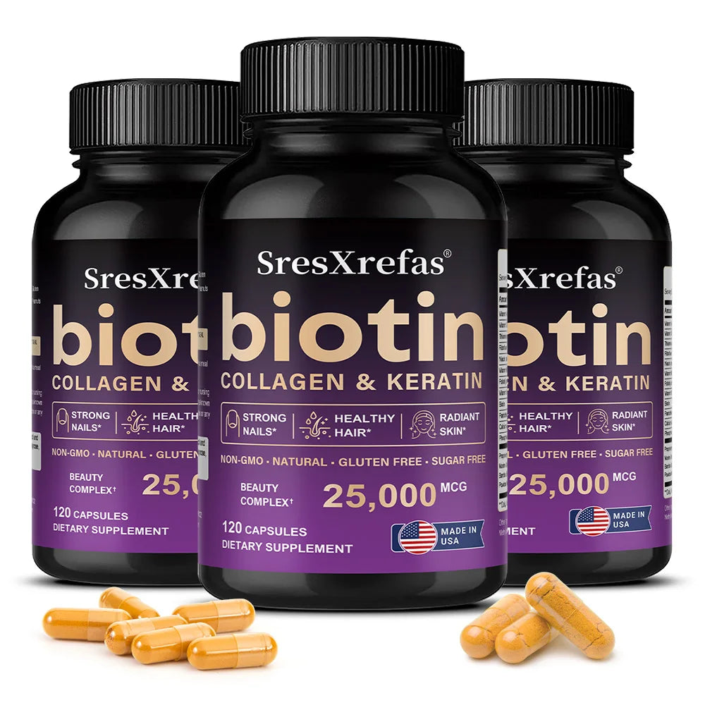 Biotin 25000mcg Collagen & Keratin | Hair Skin Nails – 120 Caps