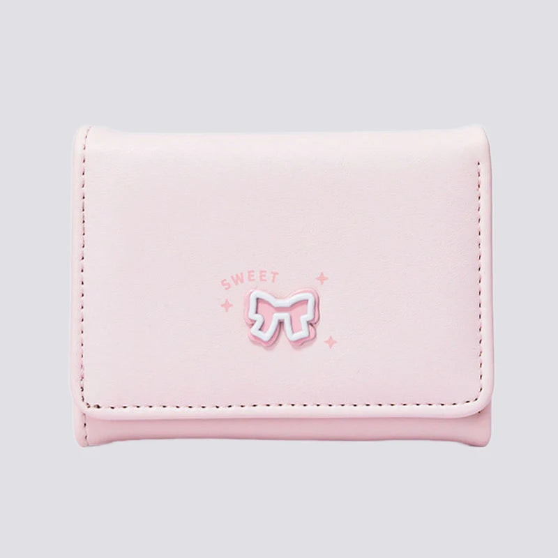 Korean Bow Wallet – Slim PU Card Holder for Men & Women
