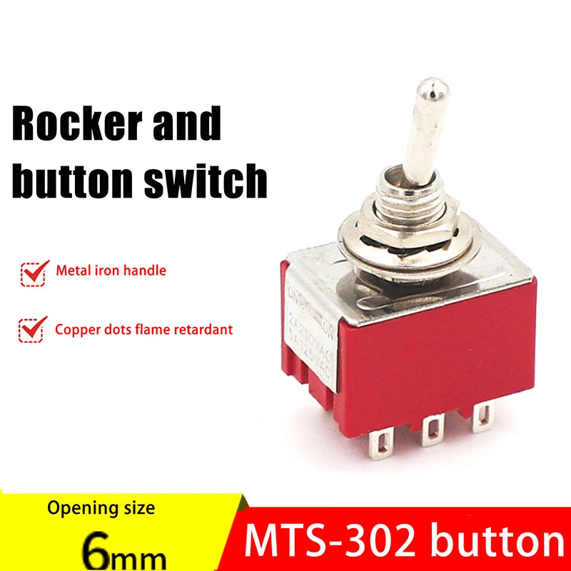 1PC 5A/125V-2A/250V AC MTS-402 Push Button Switch 9Pin Toggle Switches Red 2/3 Position ON-ON DPDT Mini Toggle Switches Peaceful Pleasures Health and Wellness
