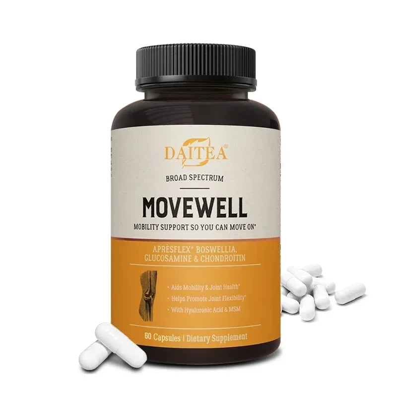 Joint Health Supplement - Glucosamine Chondroitin W/ MSM Hyaluronic Acid MoveWell Peaceful Pleasures Health and Wellness 60 count-1 bottle