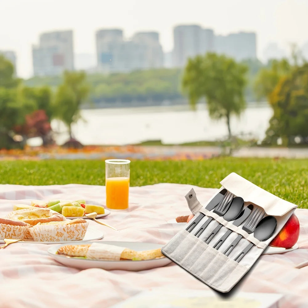 Stainless Steel Knife Fork and Spoon Set New Creative Outdoor Camping Western Cuisine Tableware Picnic Travel Portable Tableware Peaceful Pleasures Health and Wellness