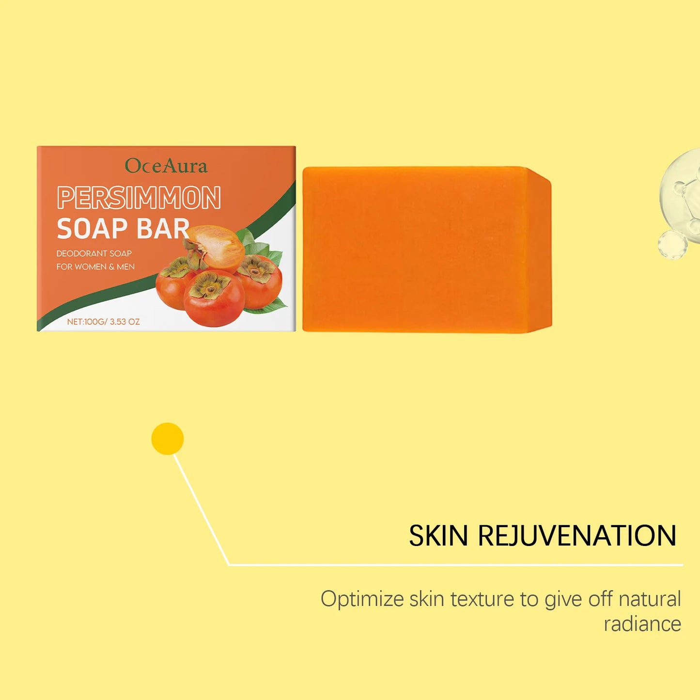OceAura Persimmon Exfoliating Soap Bar – Moisturizing 100g