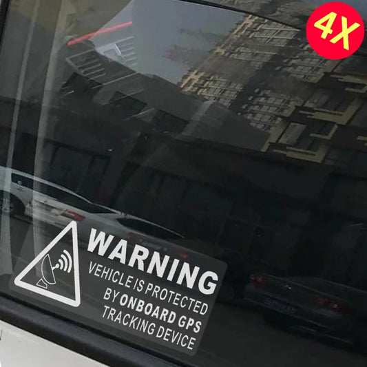 4X WARNING On Board GPS Tracking Device Vehicle Sign Sticker Protected By Car Van Boat Taxi Safety Alarm Dash Decal Peaceful Pleasures Health and Wellness WHITE