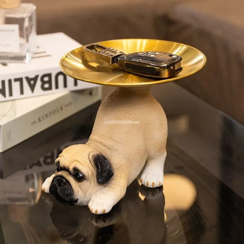 Creative Pug Statue Storage Tray Cute Dog Key Candy Snack Storage Plate Animal Sculpture Ornaments Office Tabletop Decor муравьи Peaceful Pleasures Health and Wellness