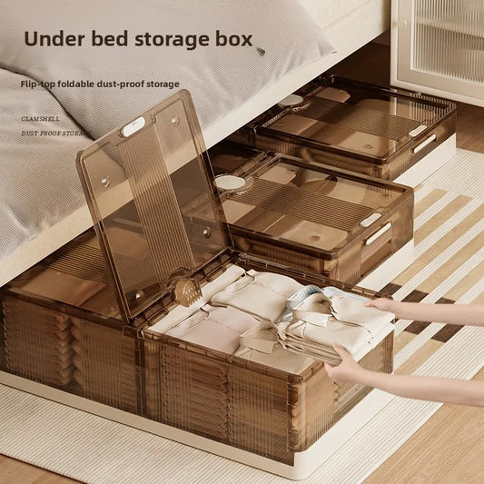 Under Bed Storage Box Foldable Plastic Transparent Extra Large with Wheels Dustproof Toy Clothes Blanket Organizer Peaceful Pleasures Health and Wellness