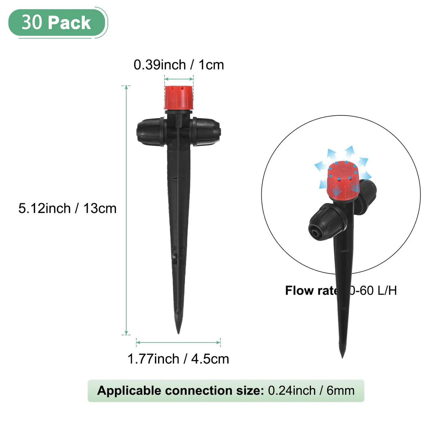 Garden 8-Hole Adjustable Double Lock for 1/4" Hose Irrigation Pot Plants Dripper Sprinkler 0-80L/H 133mm Support Watering Nozzle Peaceful Pleasures Health and Wellness 30PCS