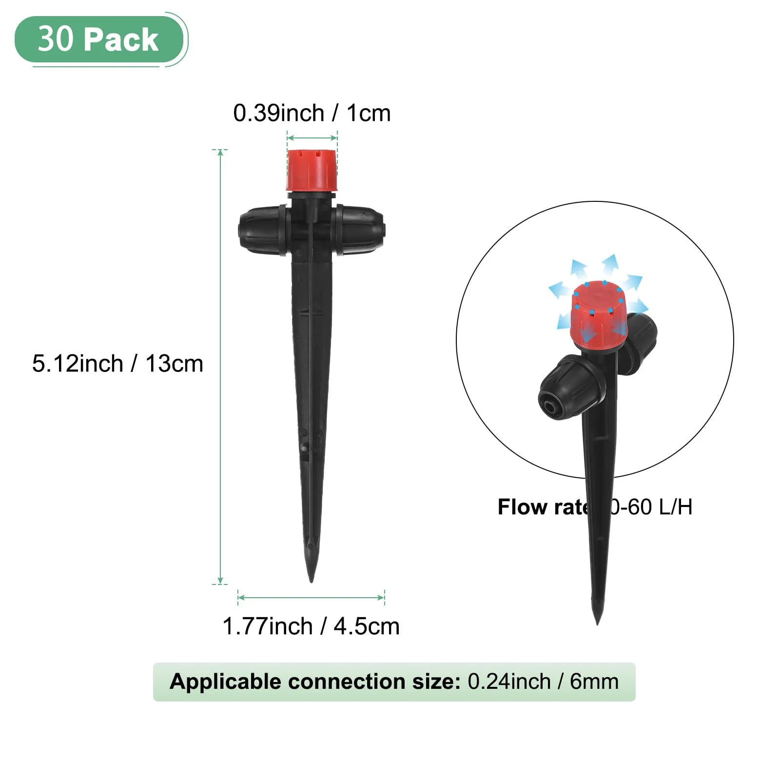 Garden 8-Hole Adjustable Double Lock for 1/4" Hose Irrigation Pot Plants Dripper Sprinkler 0-80L/H 133mm Support Watering Nozzle Peaceful Pleasures Health and Wellness 30PCS