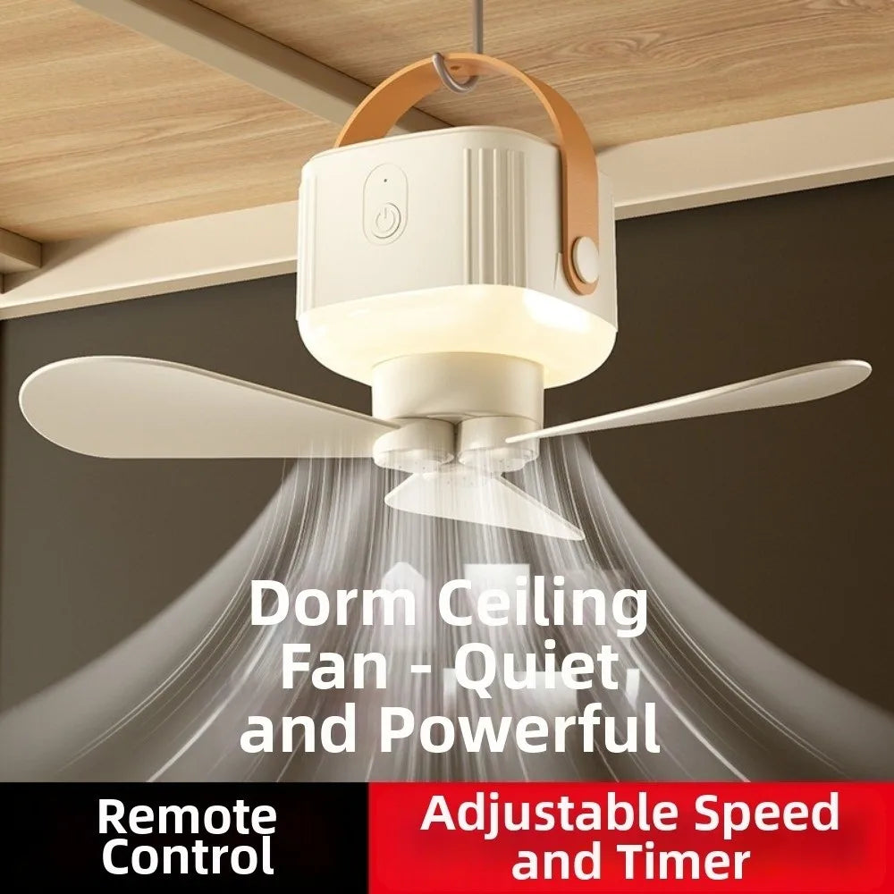 Rechargeable Hanging Ceiling Fan with LED Light & Remote Control