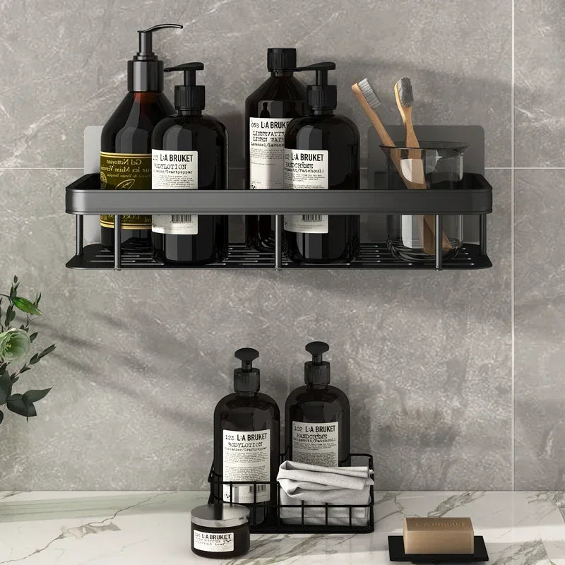 No-Drill Aluminum Shower Shelf – Corner Bathroom Organizer Rack