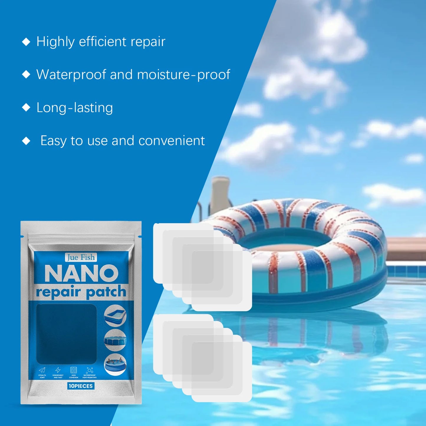 10-Pack Swimming Ring Repair Patch Kit – Waterproof Self-Adhesive