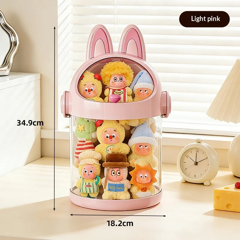 Adorable Transparent Cartoon Storage Container with Lid Dustproof Toy Organizer Bin for Kids Desk Collectible Figures Peaceful Pleasures Health and Wellness Pink A