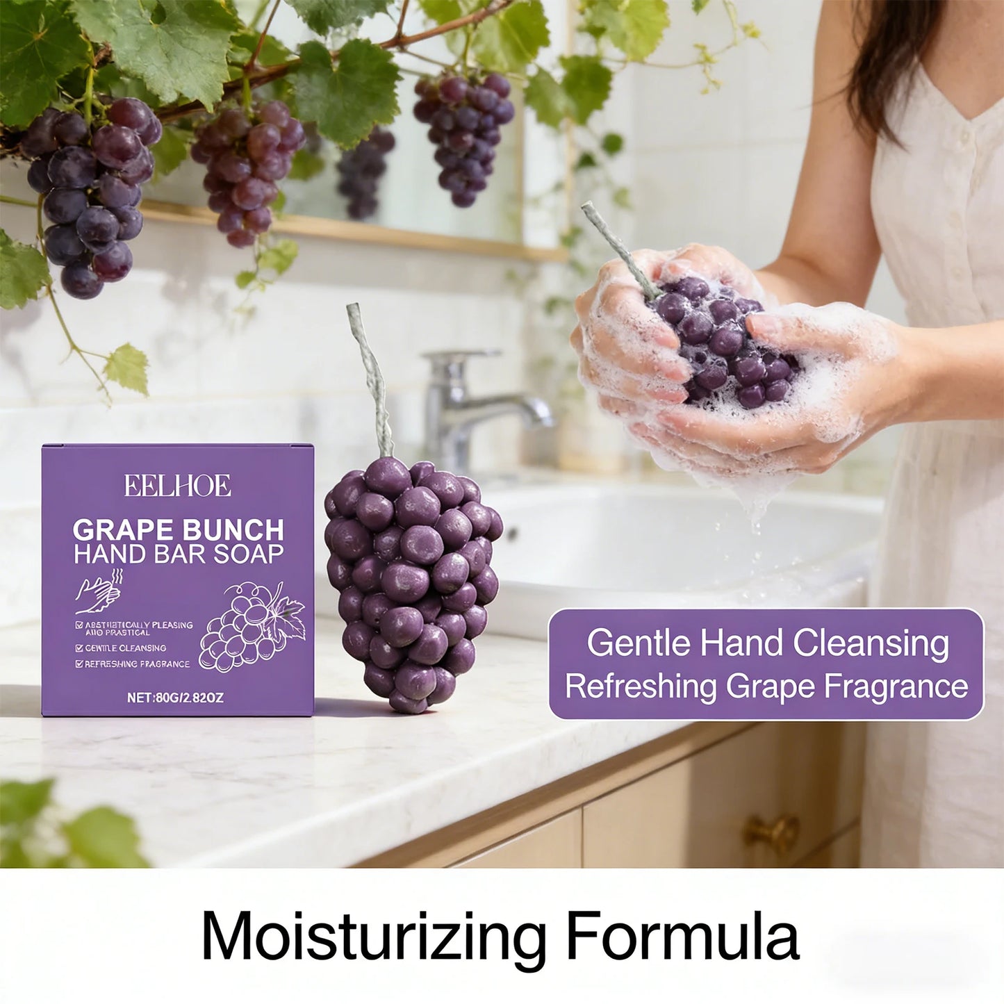 Grape Skewer Soap Gently Effectively Remove Dead Skin Cleaning Dirt Softening Skin Refreshing Grape Fragrance Hand Cleaning Soap Peaceful Pleasures Health and Wellness 2pcs Boxed