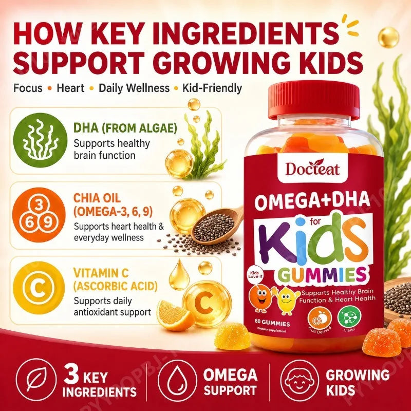Omega+DHA Kids Gummies | Algae DHA, Chia Oil & Vitamin C | 60ct