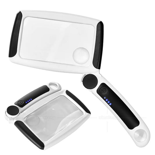 Handheld Rechargeable Magnifier Folding Magnifying Glass with Three Levels of Brightness and 20 Led Lights, 5X and 20X Loupe Peaceful Pleasures Health and Wellness 5X