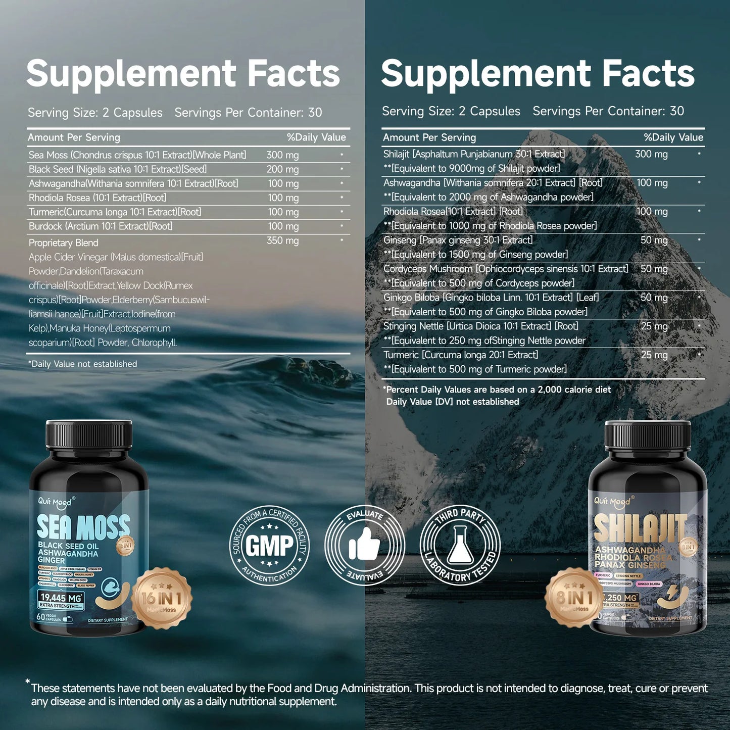 Shilajit 9000 Panax Ginseng 1500MG Ashwagandha 2000MG Rhodiola Rosea 1000MG, Turmeric 500MG, Gingko Biloba 500MG, Stinging Nettl Peaceful Pleasures Health and Wellness