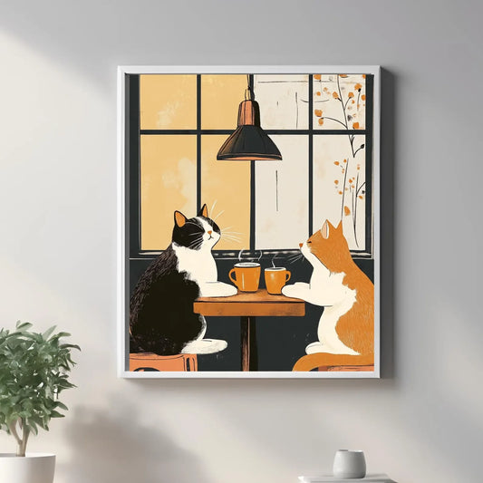 Funny Cat Coffee Canvas Wall Art | Vintage Cat Café Poster Canvas Wall Art Peaceful Pleasures Health and Wellness