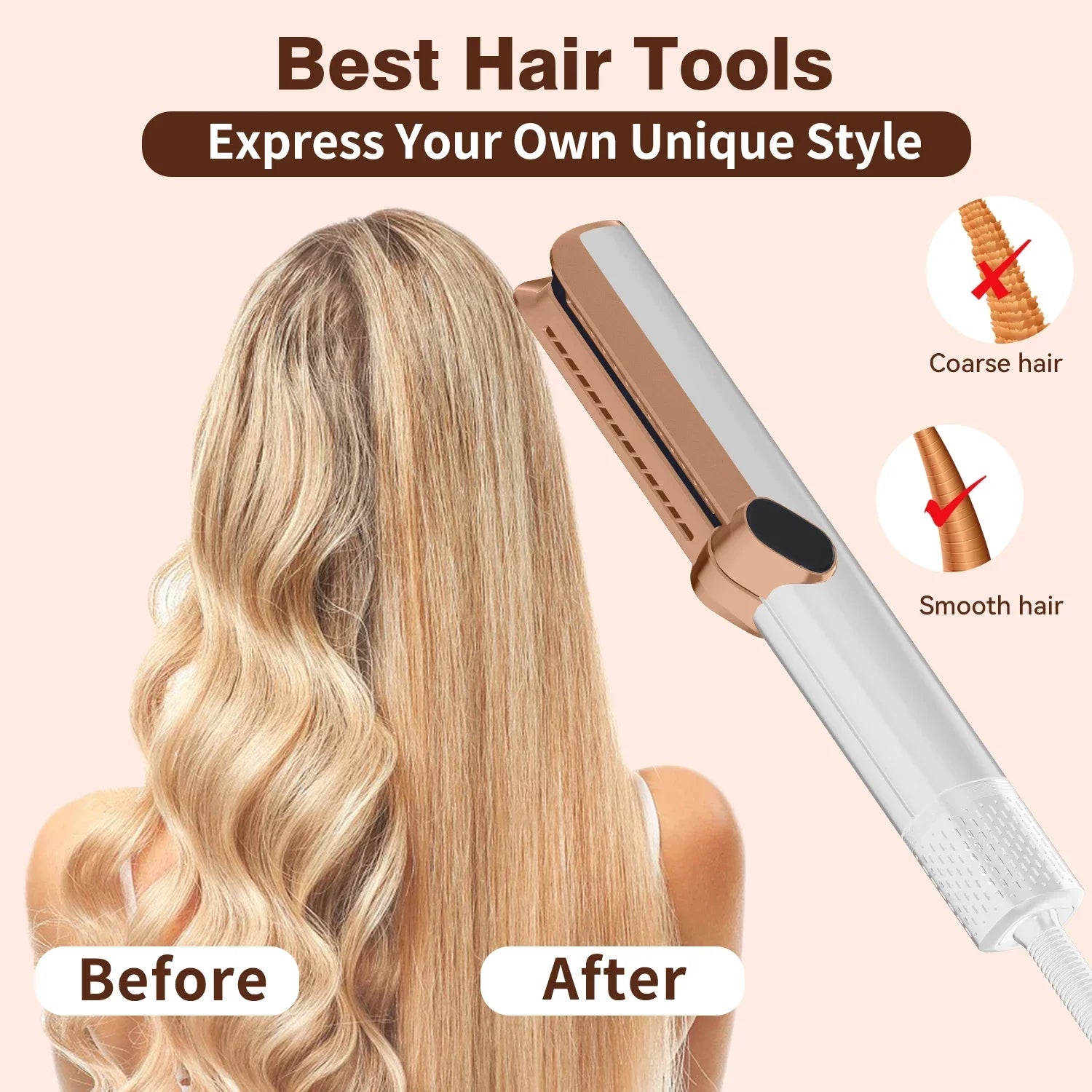 2in1 LCD Display Hair Straightener and Dryer Heat-Up Flat Iron Straightener Dry and Wet Dual-purpose Straight Air Flow Blower Peaceful Pleasures Health and Wellness