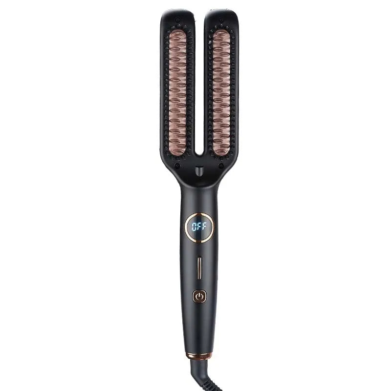 Hair Straightener Brush 2 In 1 Quick Heating Smoothing Brush Lcd Digital Anti Scalding One Step Hair Straightener Comb Peaceful Pleasures Health and Wellness black 100V-240V US Plug