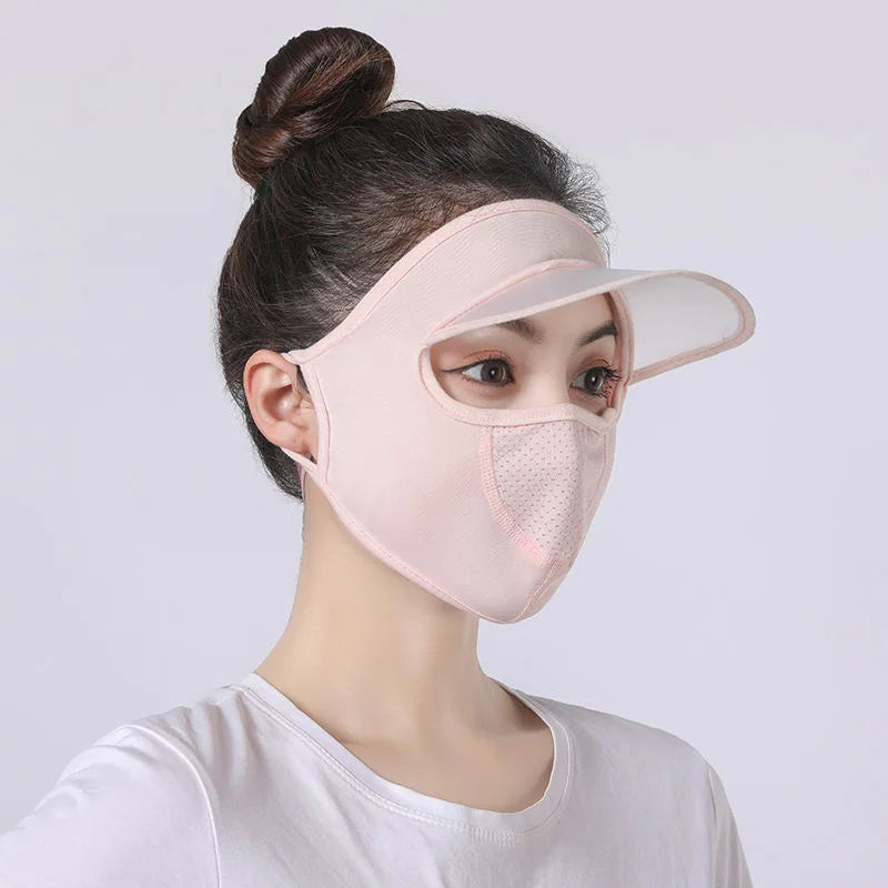 Ice Silk Mask for Outdoor Cycling UV Protection Breathable Face Cover with Brim Quick-drying Hanging Ear Headband Hat Mask Peaceful Pleasures Health and Wellness skin