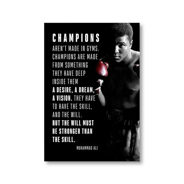 Boxer Wall Poster, Mike Tyson Muhammad Ali Motivational Quote Canvas Painting Prints, Home Decor Pictures for Living Room Peaceful Pleasures Health and Wellness 22 20x30cm Unframed