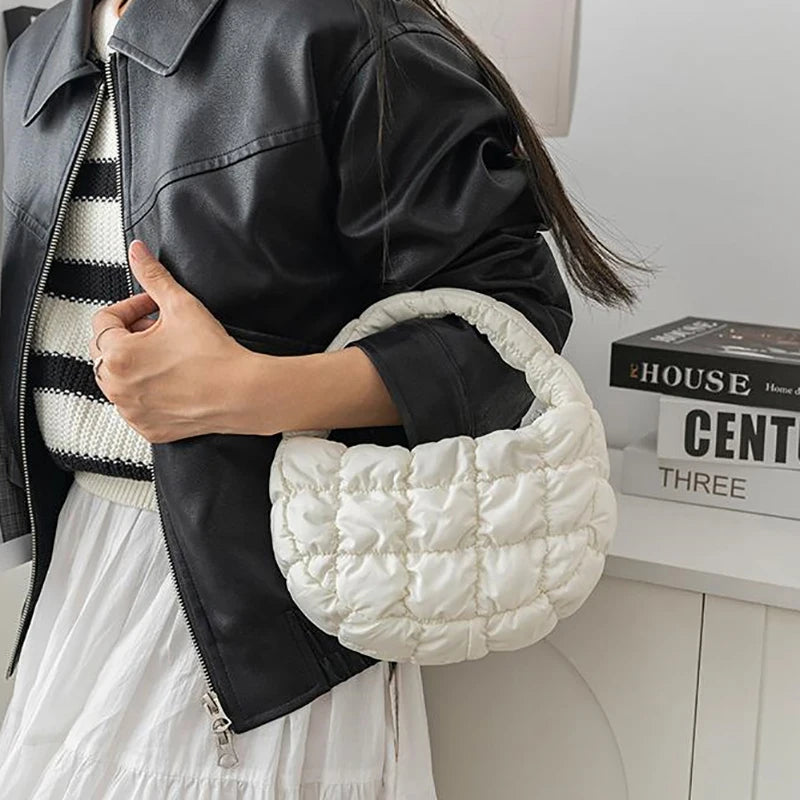 Mini Quilted Puffer Tote Bag | Circle Phone Purse & Key Pouch