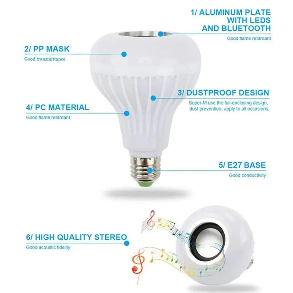 E27 Bluetooth Speaker Bulb RGBW LED Disco Light + Remote