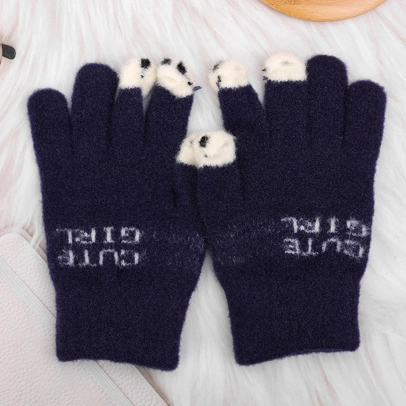 Panda Fingerless Gloves | Touchscreen Knit Winter Cycling Gift