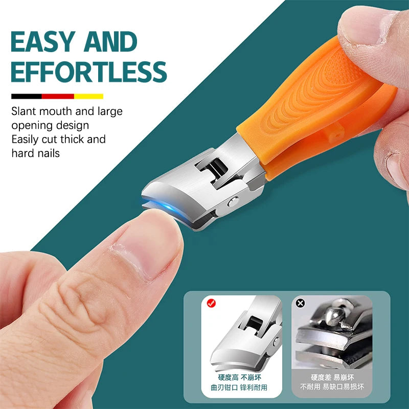 Large Jaw Openning Nail Clipper Thick Hard Slanted Nail Cutter Stainless Steel Manicure Tools Toe Cutter Trimmer Anti-Splash Peaceful Pleasures Health and Wellness