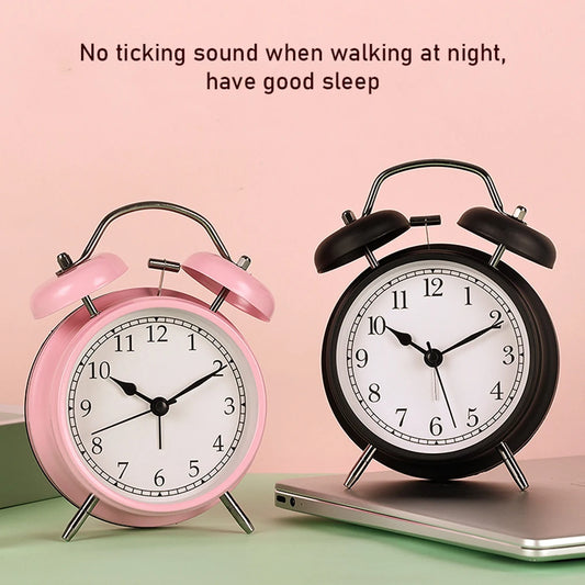 Vintage Twin-Bell Metal Alarm Clock with Night Light | Bedside Bedside Alarm Clock Peaceful Pleasures Health and Wellness