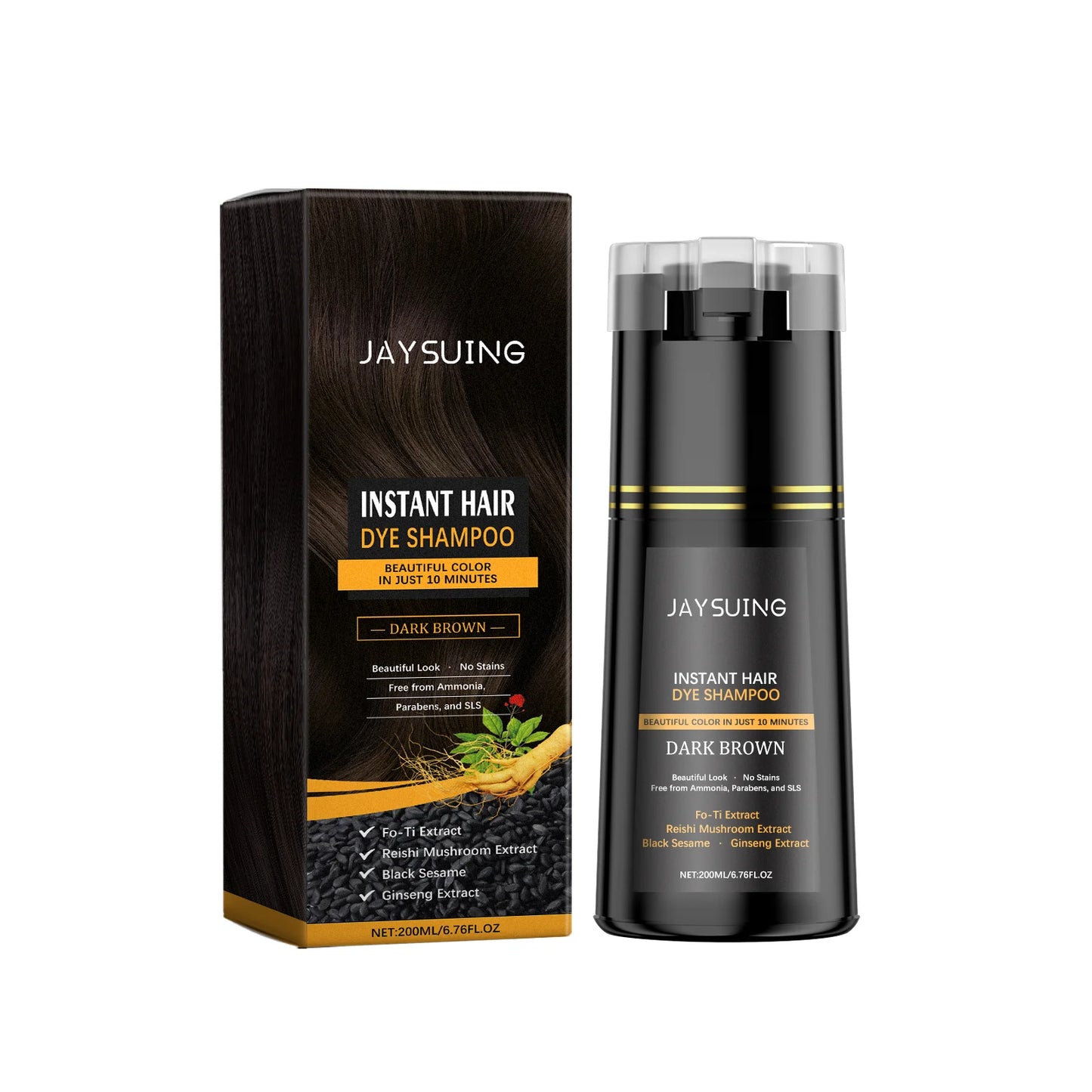 Polygonum Multiflorum Hair Dye Shampoo Herbal Nourish Repair Roots Boost Hair Vitality Repair Hair Damaged Instant Dye Shampoo Peaceful Pleasures Health and Wellness Brown Color