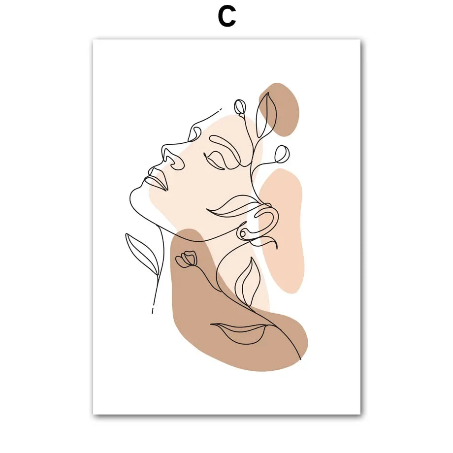 Canvas Painting Flower Line Draw Lover Face Color Block Abstract Posters And Prints Wall Art Pictures Living Room Home Decor Peaceful Pleasures Health and Wellness C 55x75cm