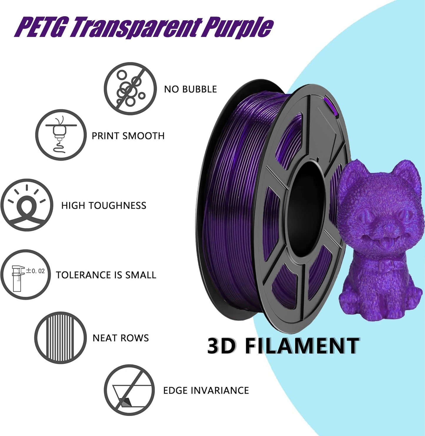 PETG Filament 1.75mm Translucent Purple ±0.02mm | DINGSUN 3D